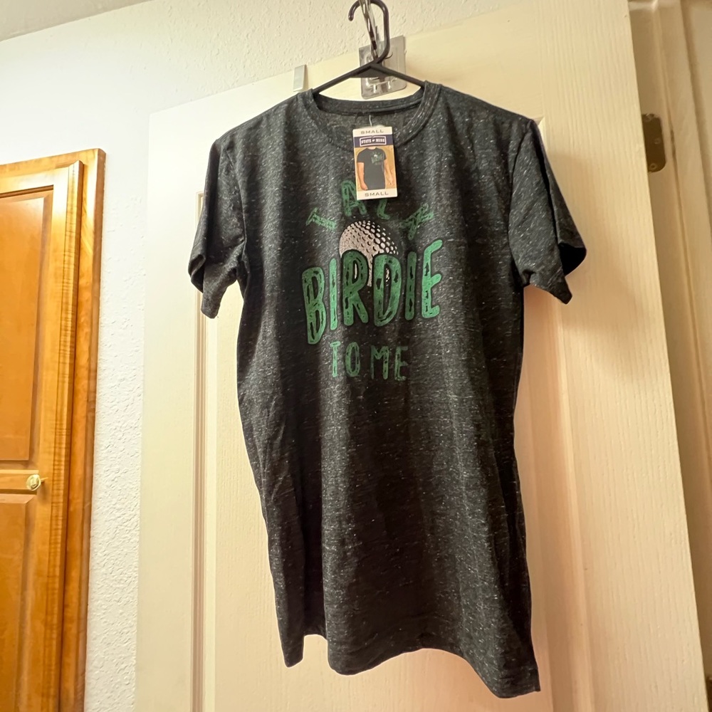 Men’s small t-shirt with saying “talk birdie to me” new with tags